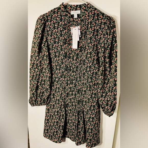 Topshop Blck Mini Dress with Floral Print ND puff Sleeves . - Picture 7 of 7